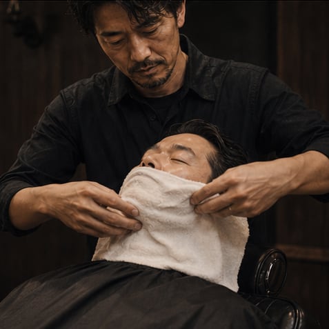ホットタオルシェービングの様子